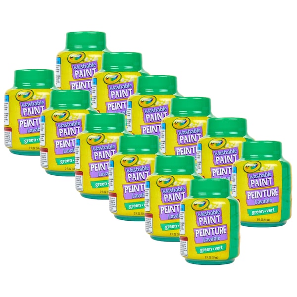 Washable Paint, 2oz, Green, 12PK